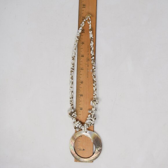 Handmade Shell Pendant Necklace Multi Strand Seed Beads Statement Beachy Mermaid - Picture 14 of 15